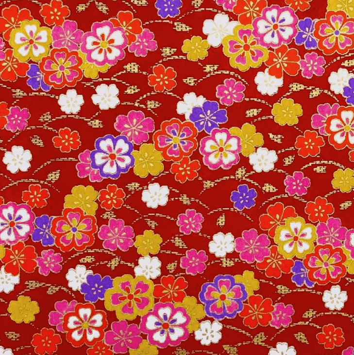 Japanese Yuzen Chiyogami Washi Paper (Y0263) – Radiant Blossoms on Red