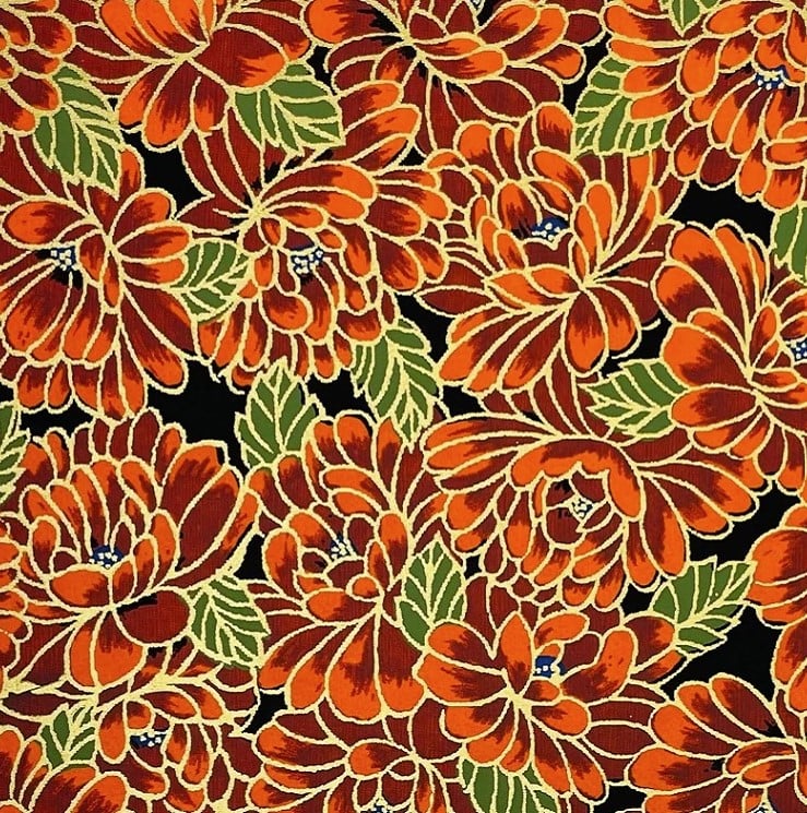 Japanese Yuzen Chiyogami Washi Paper (Y0268) – Vibrant Chrysanthemum Bloom Design