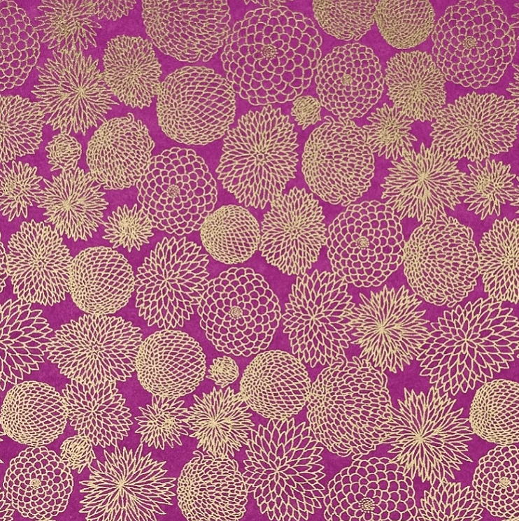 Japanese Yuzen Chiyogami Washi Paper Y0269 – Purple Chrysanthemum Blossoms