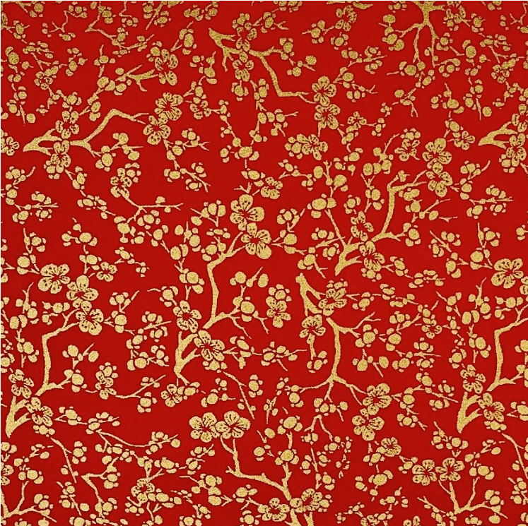 Japanese Yuzen Chiyogami Washi Paper Y0271 - Golden Plum Blossoms on Crimson Red