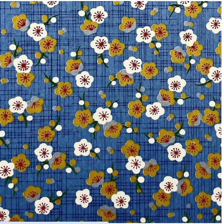 Japanese Yuzen Chiyogami Washi Paper (Y0275) – Blue and Yellow Blossom Design