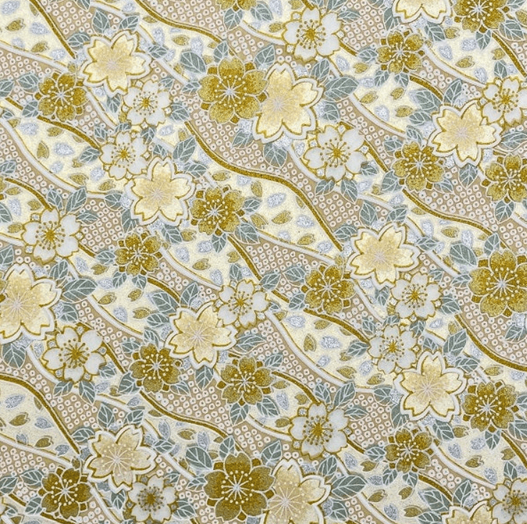 Japanese Yuzen Chiyogami Washi Paper (Y0276) – Golden Blossom Delight ...