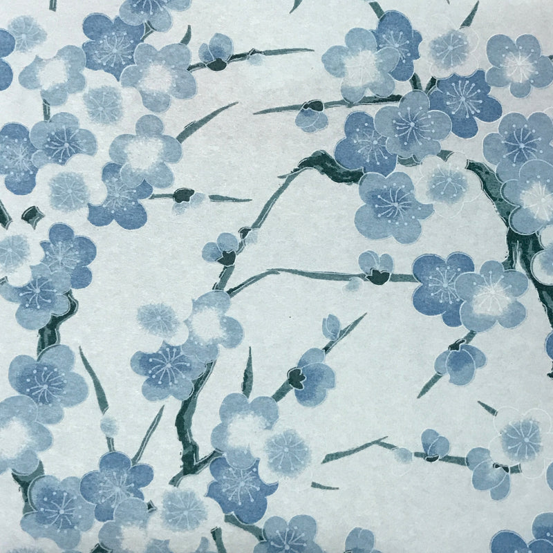 Japanese Yuzen Chiyogami Washi Paper (Y0296) – Blue Plum Blossoms on Blue