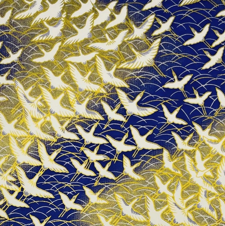 Japanese Yuzen Chiyogami Washi Paper (Y0297) – Golden Cranes in Flight