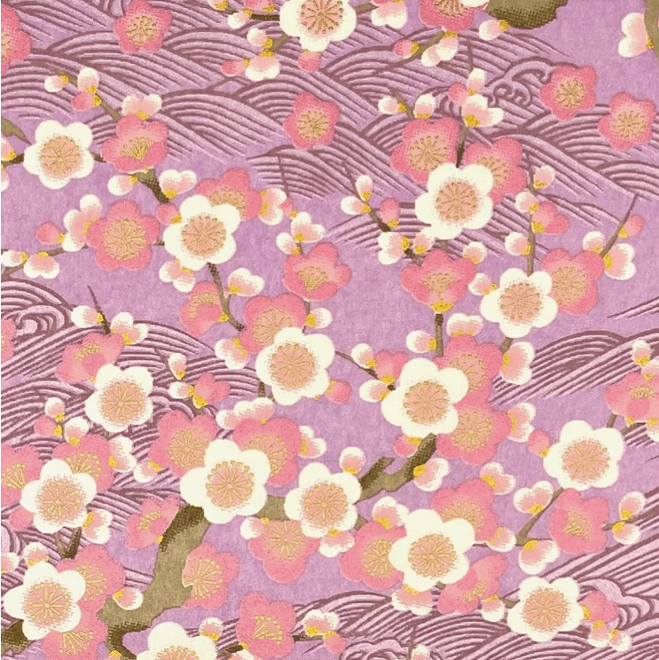 Japanese Yuzen Chiyogami Washi Paper (Y0303) – Plum Blossoms on Purple