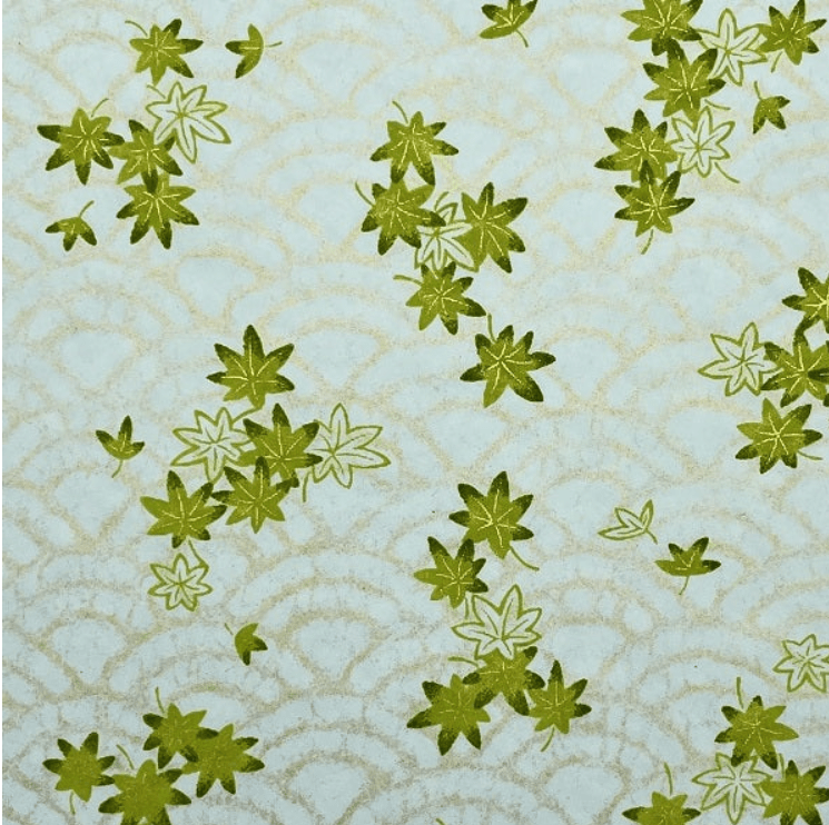 Japanese Yuzen Chiyogami Washi Paper (Y0311) – Green Maple Leaves on Gentle Waves