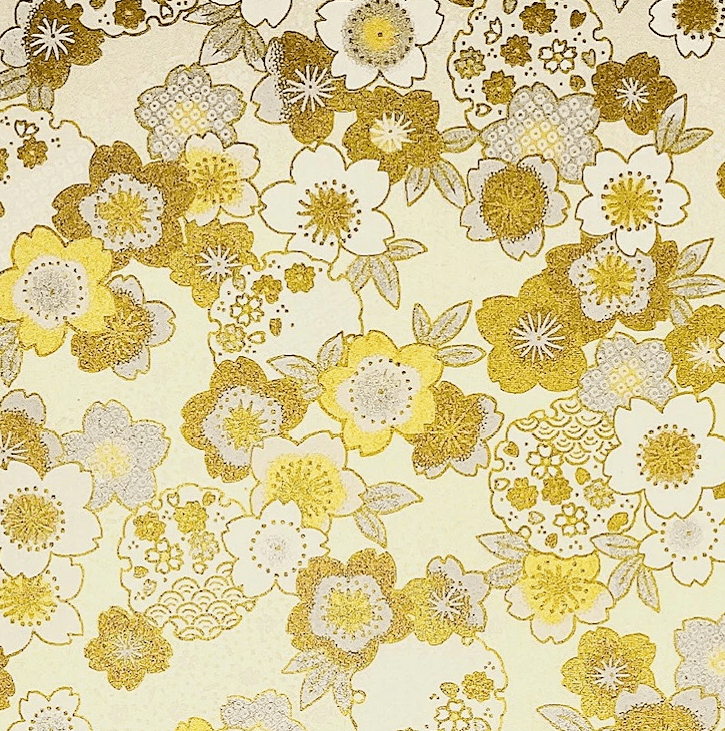 Japanese Yuzen Chiyogami Washi Paper (Y0319) – Golden Floral Elegance