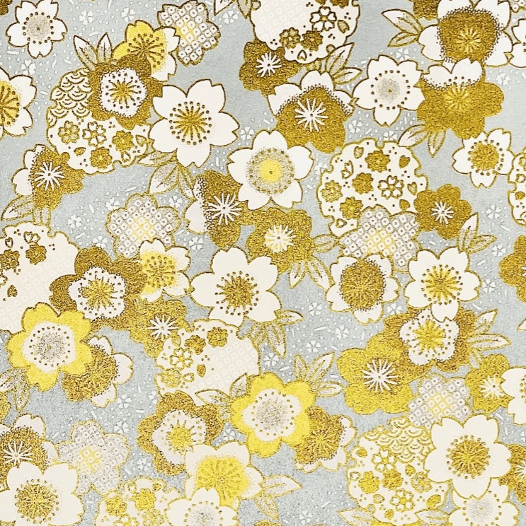 Japanese Yuzen Chiyogami Washi Paper (Y0320) – Silver Golden Blossoms