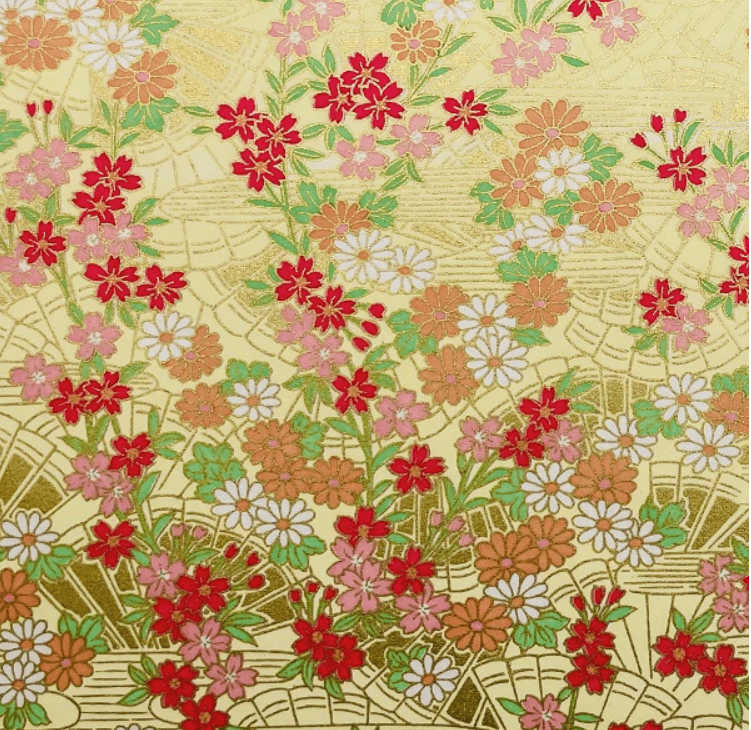 Japanese Yuzen Chiyogami Washi Paper (Y0322) – Golden Garden Blossoms