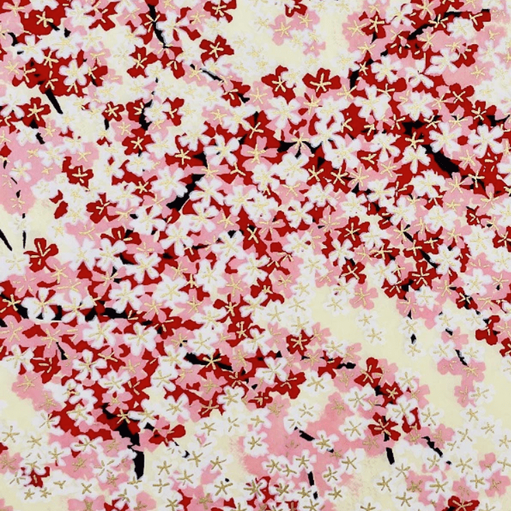 Japanese Yuzen Chiyogami Washi Paper (Y0363) – Cherry Blossom Red and White Bliss