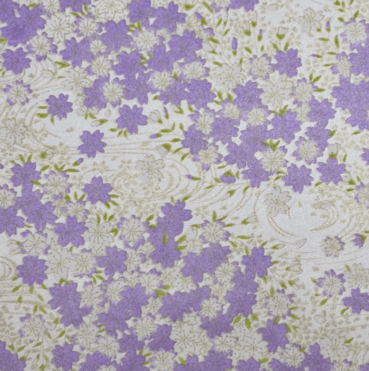 Japanese Yuzen Chiyogami Washi Paper (Y0367) – Lavender Blossoms on Ivory