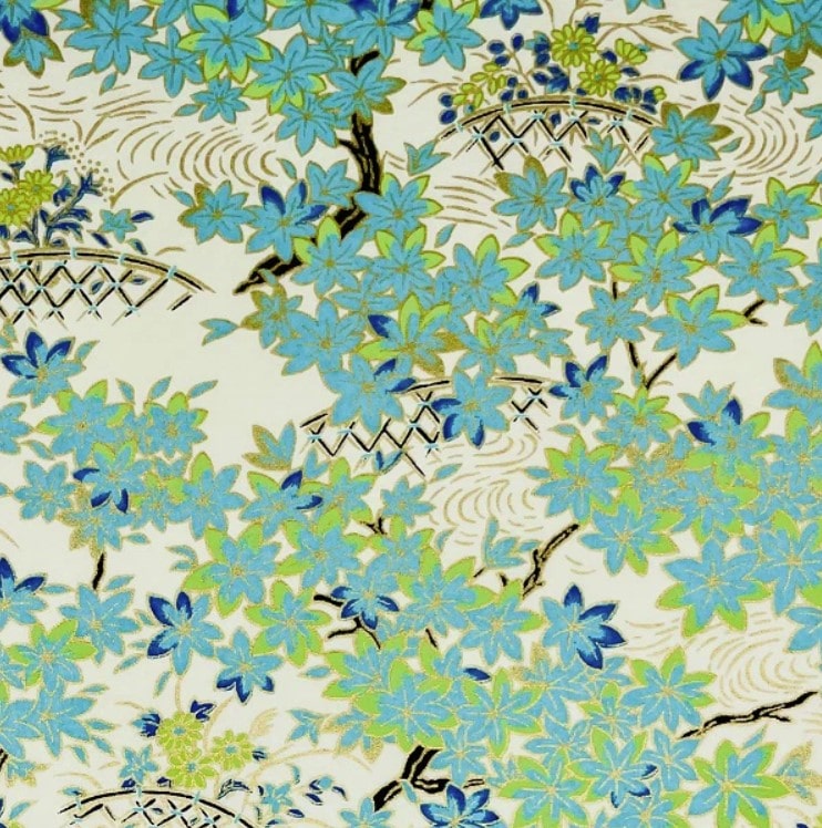 Japanese Yuzen Chiyogami Washi Paper (Y0369) – Blue and Green Floral Patterns