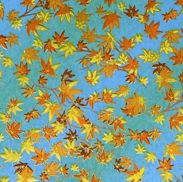 Japanese Yuzen Chiyogami Washi Paper (Y0384) - Autumn Leaves on Turquoise Background