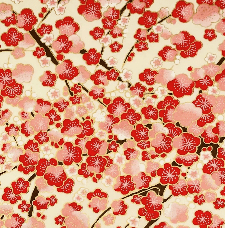 Japanese Yuzen Chiyogami Washi Paper Y0420 – Red and Pink Plum Blossoms