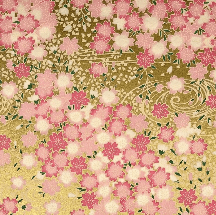 Japanese Yuzen Chiyogami Washi Paper (Y0466) - Pink Cherry Blossoms on Gold