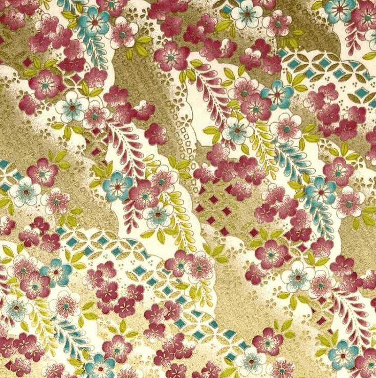 Japanese Yuzen Chiyogami Washi Paper (Y0470) – Vintage Floral Lace on Gold