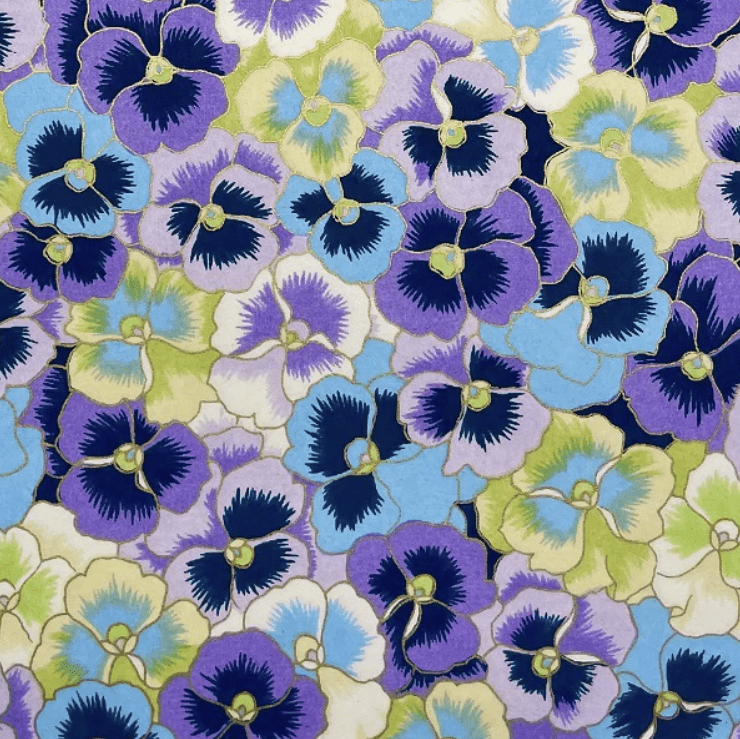 Japanese Yuzen Chiyogami Washi Paper (Y0473) - Blue and Purple Pansy Flowers