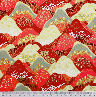 Yuzen Washi Paper Y0506 – Red and Cream Layered Mountains (Japanese Chiyogami)