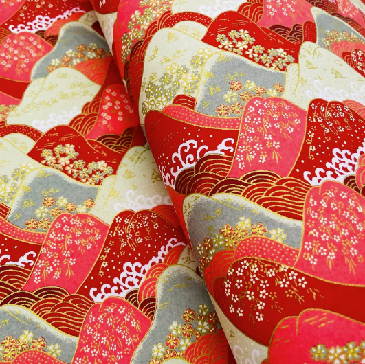 Yuzen Washi Paper Y0506 – Red and Cream Layered Mountains (Japanese Chiyogami)