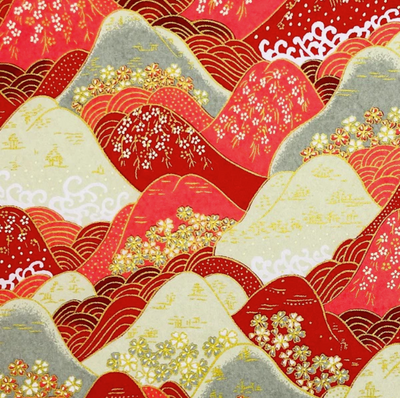 Yuzen Washi Paper Y0506 – Red and Cream Layered Mountains (Japanese Chiyogami)