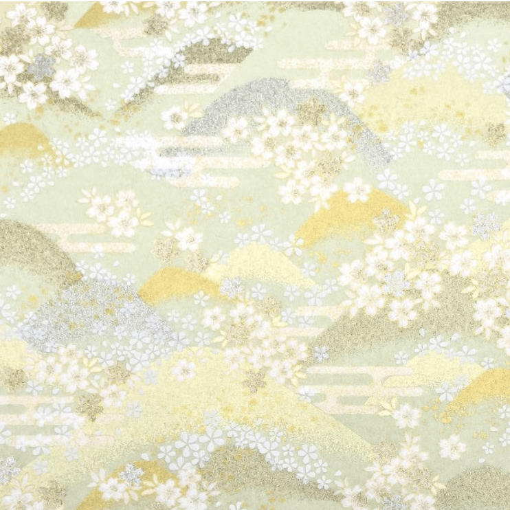 Japanese Yuzen Chiyogami Washi Paper (Y0528) – Delicate Floral and Mountain Landscape