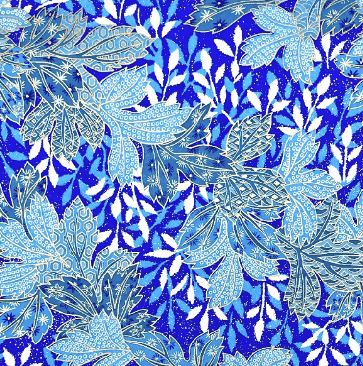 Japanese Yuzen Chiyogami Washi Paper (Y0612) - Blue and White Botanical Patterns