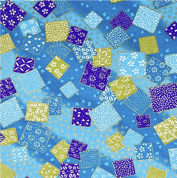 Japanese Yuzen Chiyogami Washi Paper (Y0619) - Geometric Floral Patterns on Blue Background