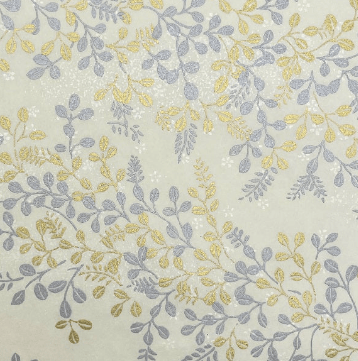 Japanese Yuzen Chiyogami Washi Paper (Y0658) – Silver and Gold Foliage Elegance