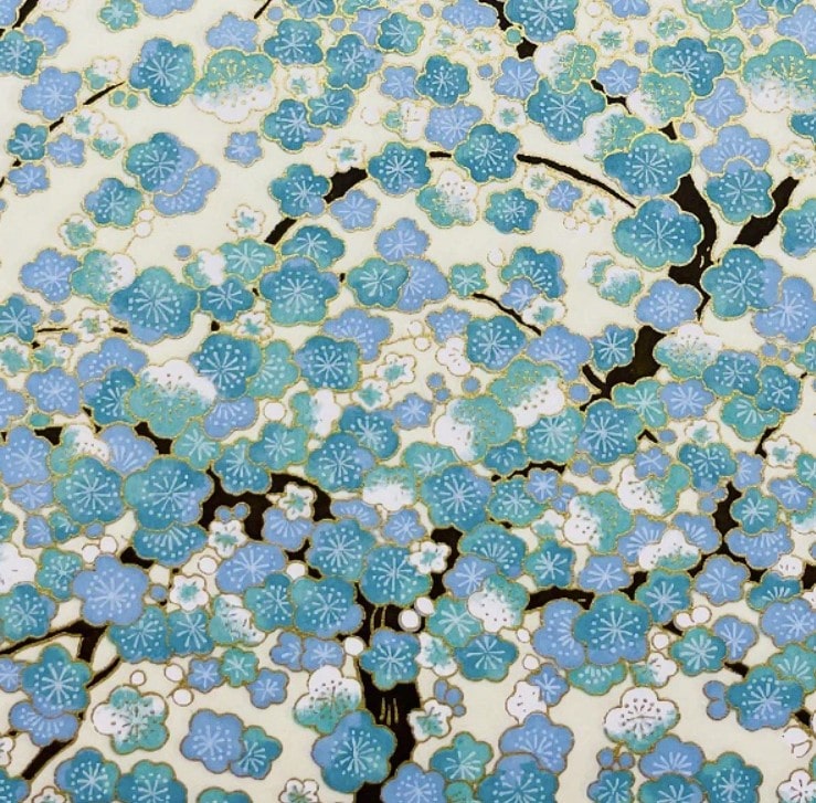 Japanese Yuzen Chiyogami Washi Paper (Y0674) – Blue Plum Blossoms