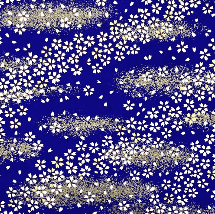 Japanese Yuzen Chiyogami Washi Paper (Y0697) – White Sakura Blossoms on Midnight Blue