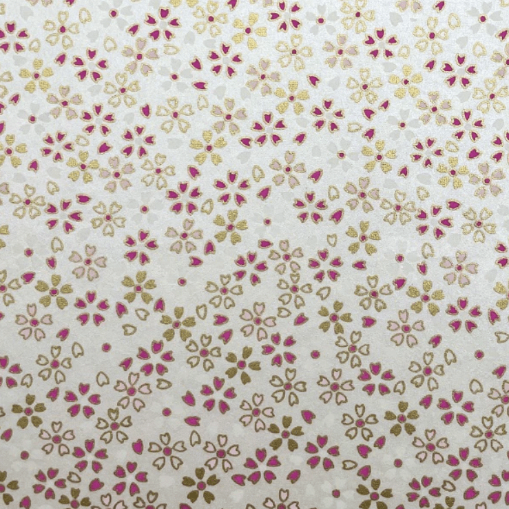 Japanese Yuzen Chiyogami Washi Paper (Y0699) – Golden and Pink Sakura on White