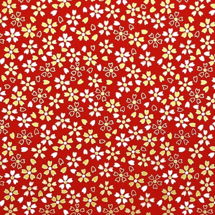 Japanese Yuzen Chiyogami Washi Paper (Y0700) – Golden Petals on Red