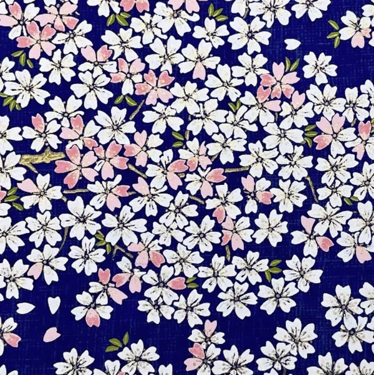 Japanese Yuzen Chiyogami Washi Paper (Y0733) – Sakura Blossoms on Navy Blue