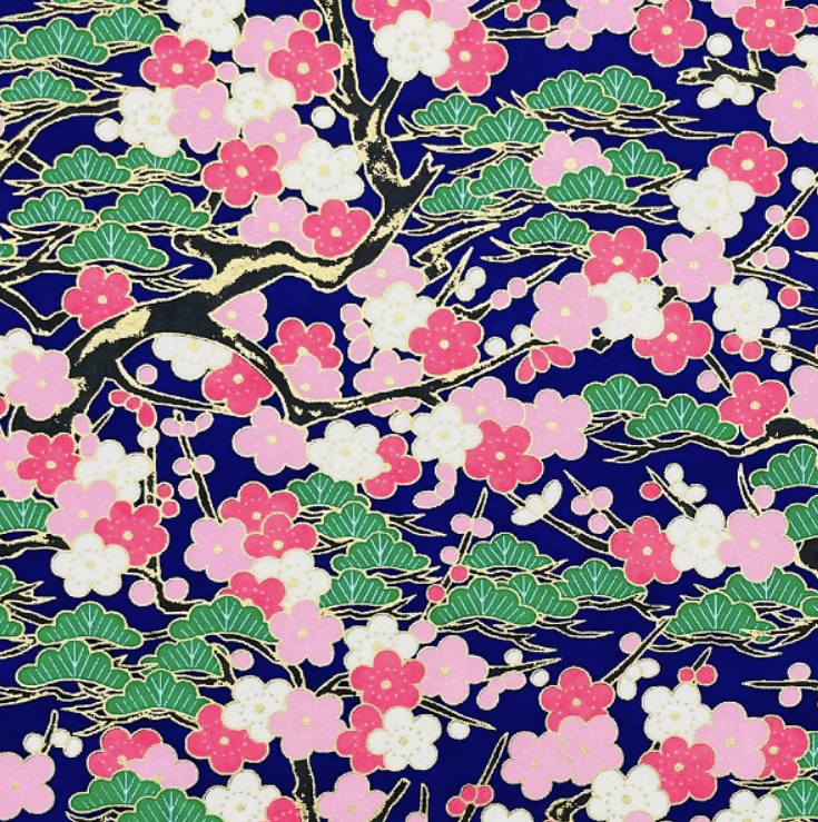 Japanese Yuzen Chiyogami Washi Paper Y0735 – Pink and White Blossom on Blue