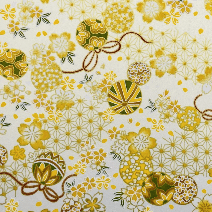 Japanese Yuzen Chiyogami Washi Paper (Y0739) Gold Floral and Geometric Patterns