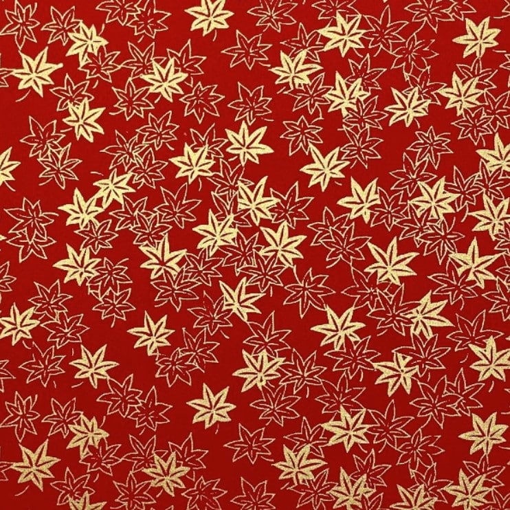 Japanese Yuzen Chiyogami Washi Paper (Y0749) – Gold Maple Leaves on Red