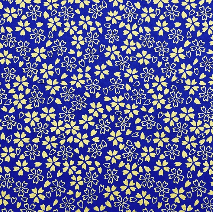 Japanese Yuzen Chiyogami Washi Paper (Y0756) – Golden Sakura Petals on Royal Blue