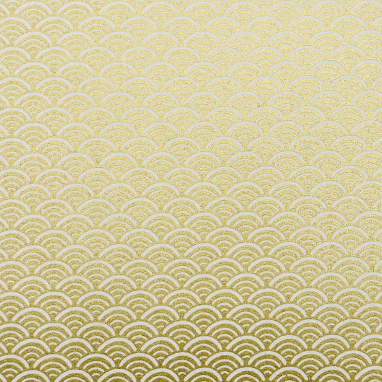 Japanese Yuzen Chiyogami Washi Paper (Y0779) - Gold and White Seigaiha Pattern - Golden Waves