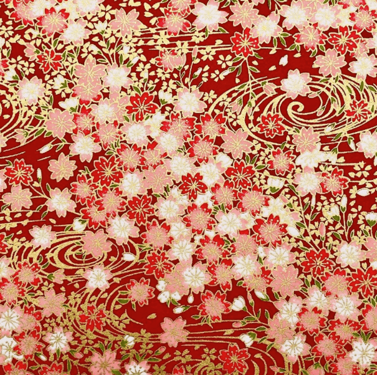 Japanese Yuzen Chiyogami Washi Paper (Y0785) - Red Cherry Blossoms