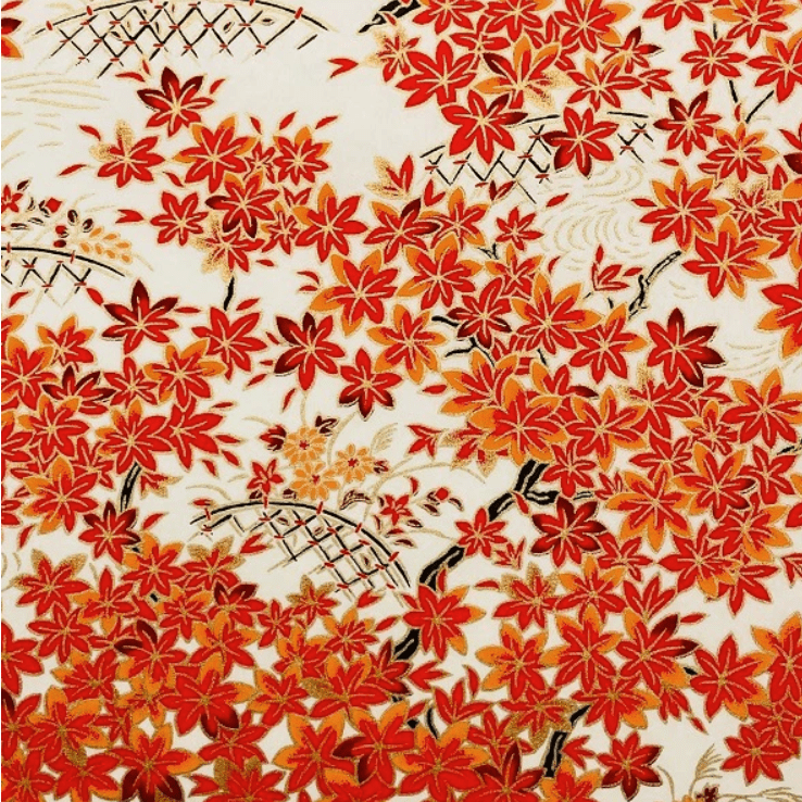 Japanese Yuzen Chiyogami Washi Paper (Y0787) – Autumn Splendor Orange Leaves