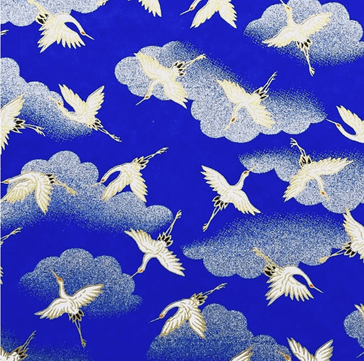 Japanese Yuzen Chiyogami Washi Paper Y0797 - Flying Cranes on Deep Blue