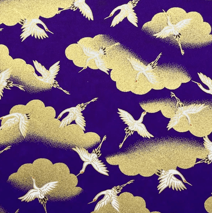 Japanese Yuzen Chiyogami Washi Paper Y0798 - Flying Cranes on Regal Purple