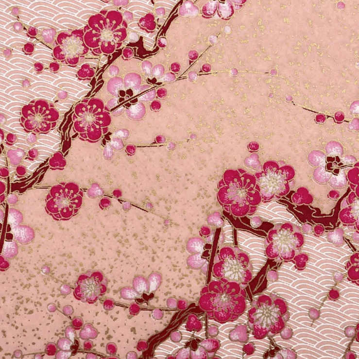 Japanese Yuzen Chiyogami Washi Paper (Y0808) - Pink Plum Blossom Pattern