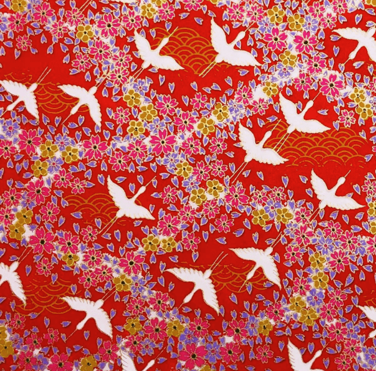 Japanese Yuzen Chiyogami Washi Paper Y0818 – Graceful Crane Flight