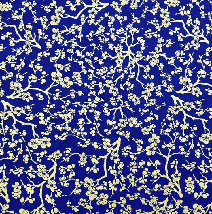 Japanese Yuzen Chiyogami Washi Paper Y0829 - Golden Plum Blossoms on Blue