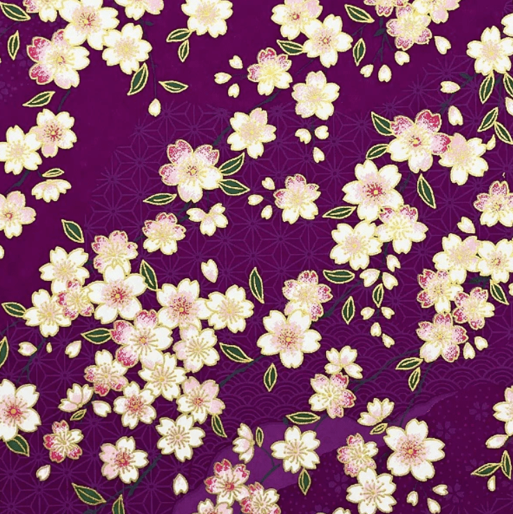 Japanese Yuzen Chiyogami Washi Paper (Y0836) – Blossoming Elegance on Purple