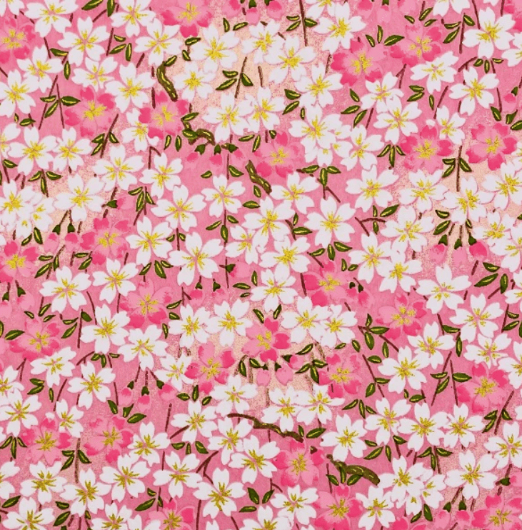 Japanese Yuzen Chiyogami Washi Paper (Y0891) – Pink Blossom Delight