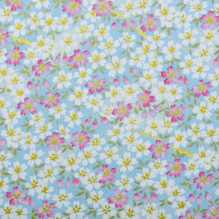 Japanese Yuzen Chiyogami Washi Paper (Y0894) – Spring Blossom Light Blue