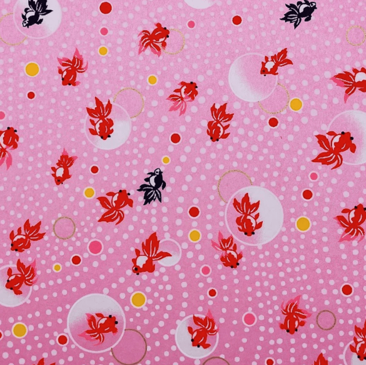 Japanese Yuzen Chiyogami Washi Paper Y0902 - Goldfish and Bubbles on Pink