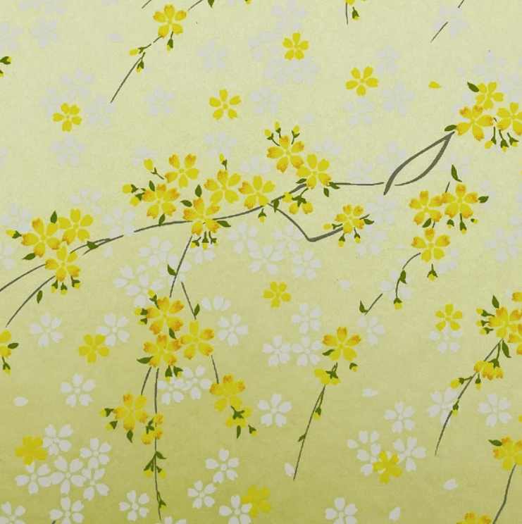 Japanese Yuzen Chiyogami Washi Paper Y0933 – Sunny Blossoms Yuzen Paper